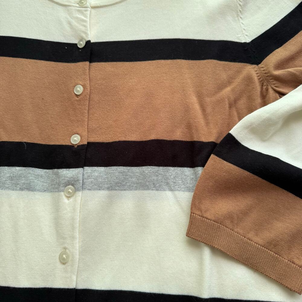 XL Talbots Multicolor Stripe 3/4 Sleeve Cardigan - Picture 3 of 7